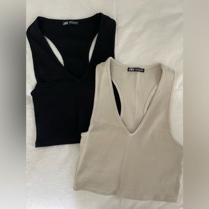 Set of 2 Women’s M Zara Crop V Neck Tanks